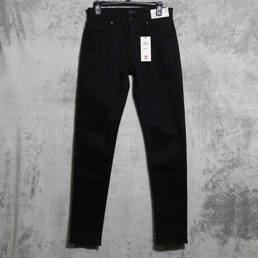 Uniqlo Jeans Mens 29x34 Black Ultra Stretch Skinny Tapered Low Rise Denim